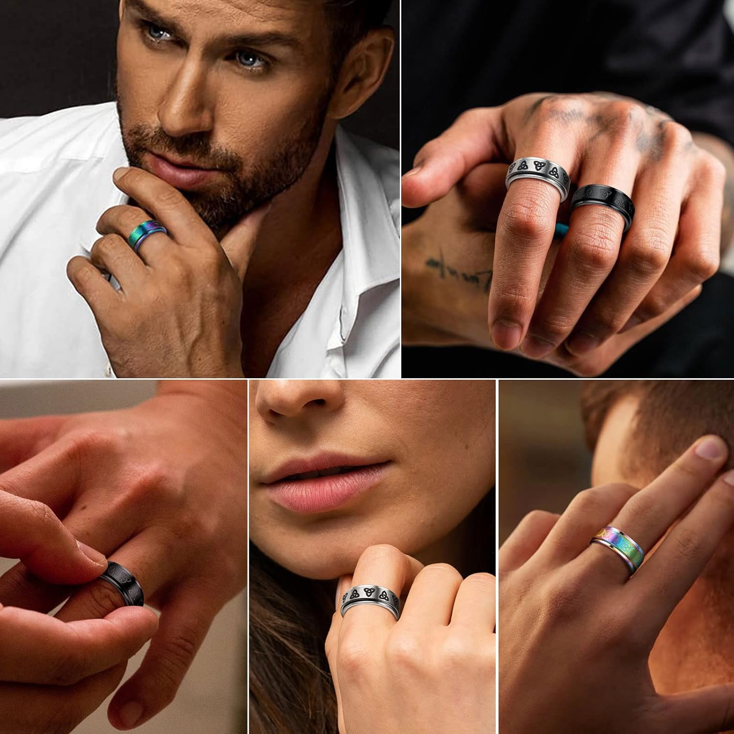 Trinity Celtic Knot Mixed Color Rotatable Anxiety Ring