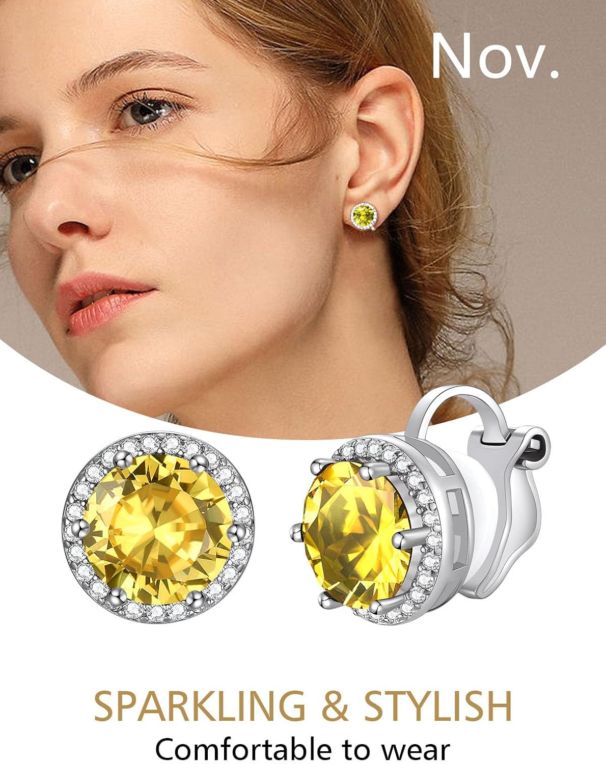Clip on Round Birthstone Stud Earrings