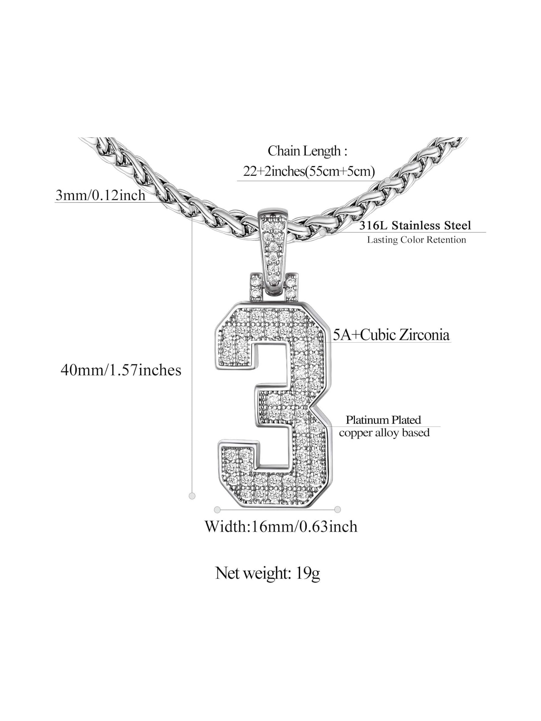 Bling CZ Diamond  Number Three Necklace 