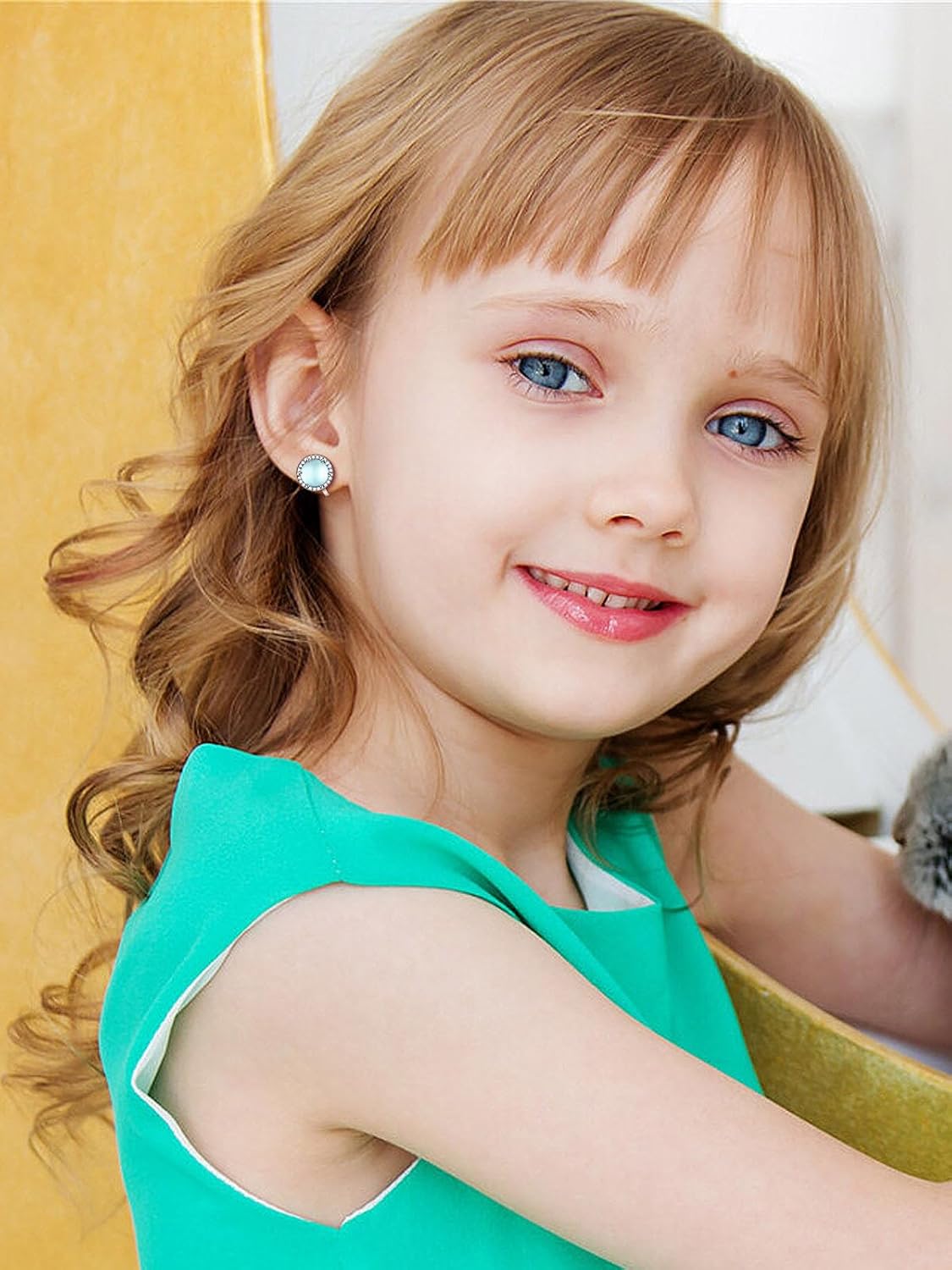 Clip on Round Synthetic Moonstone Stud Earrings