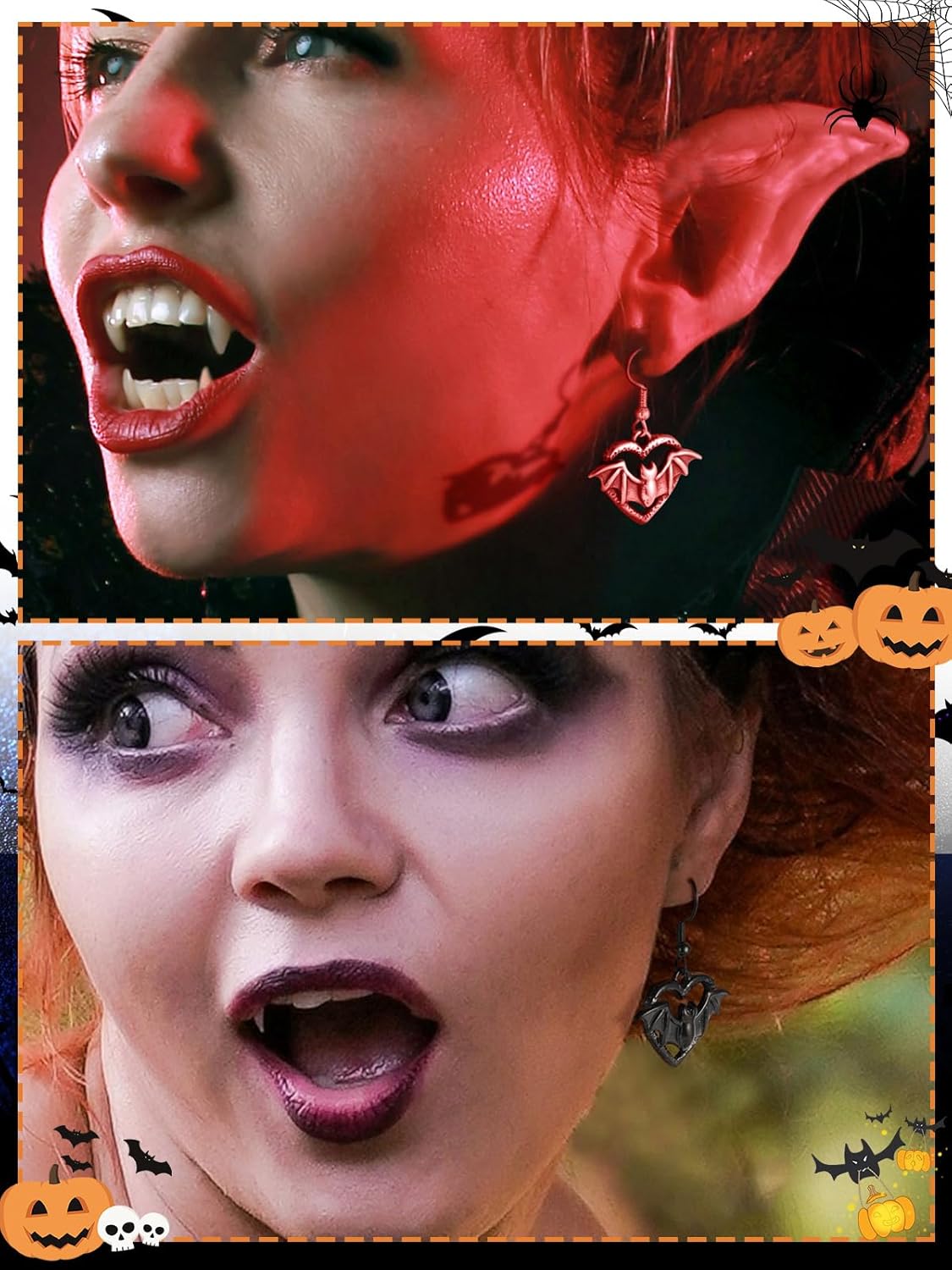 Stainless Steel Heart Bat Dangle Earrings for Women