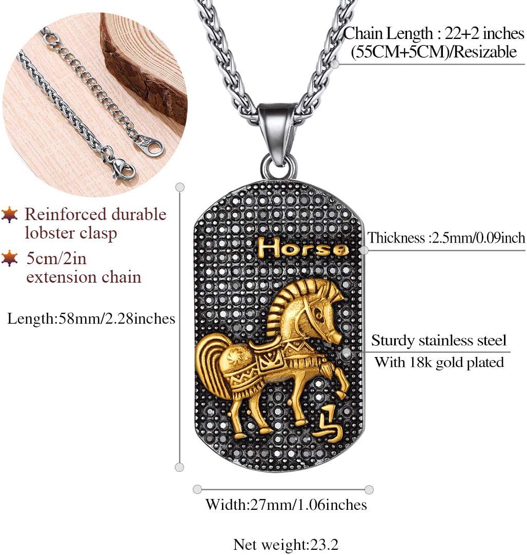 Year of the Horse Horoscope Antiqued Finish Zodiac Sign Necklaces 