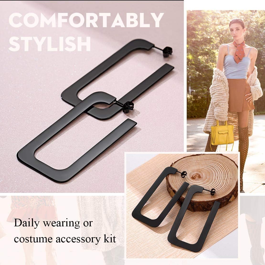 Thin Flat Rectangle Pierced Drop & Dangle Earrings