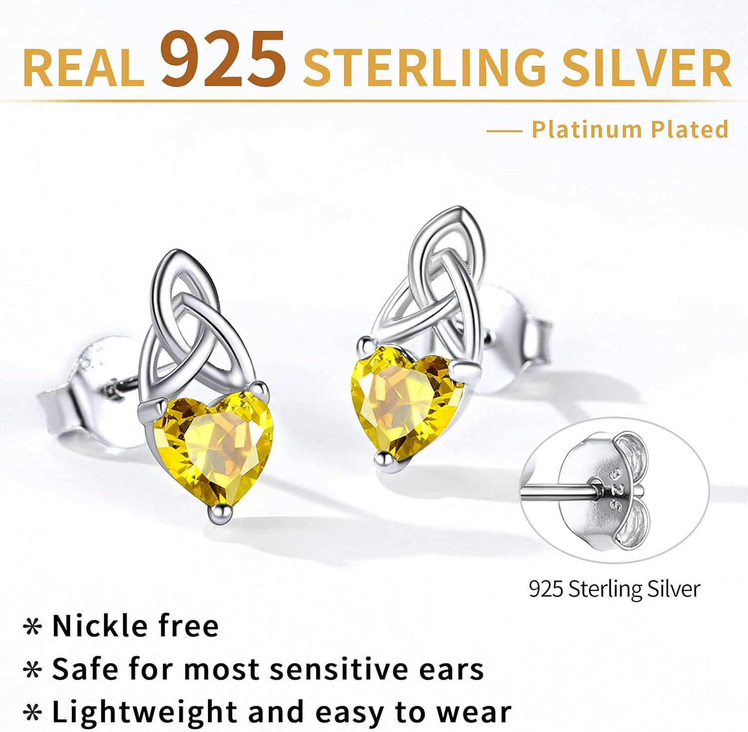 Brilliant Heart Cut Birthstone & Celtic Knot Stud Earrings