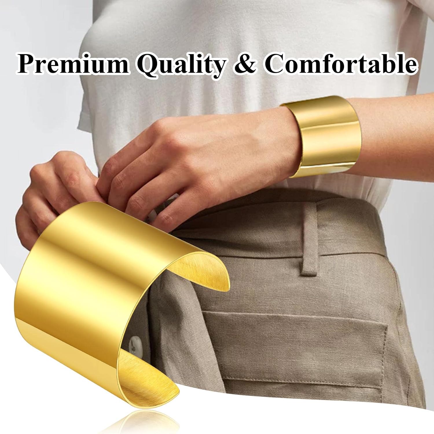 18K Gold Plated Wide Cuff Bracelet for Women