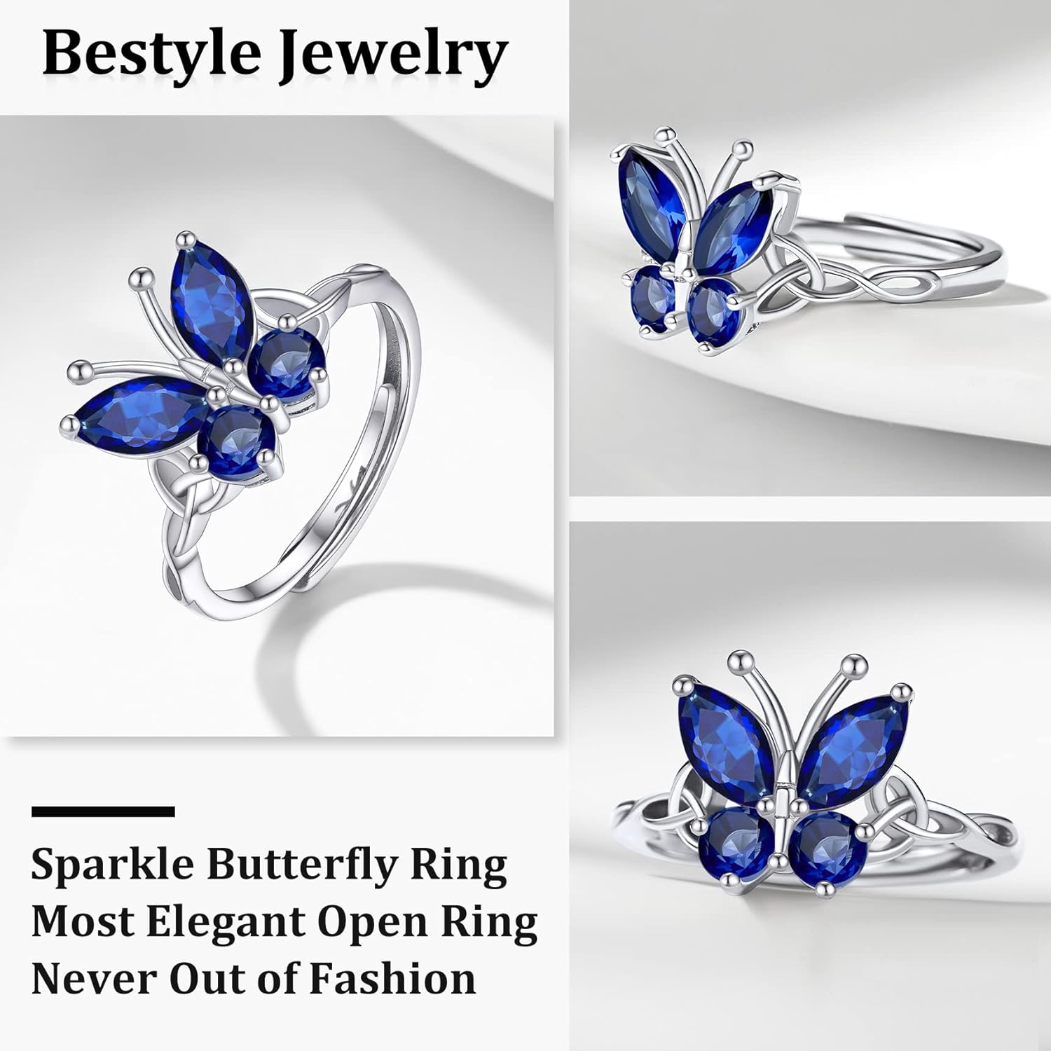 September Sapphire Butterfly Birthstone Stackable Rings