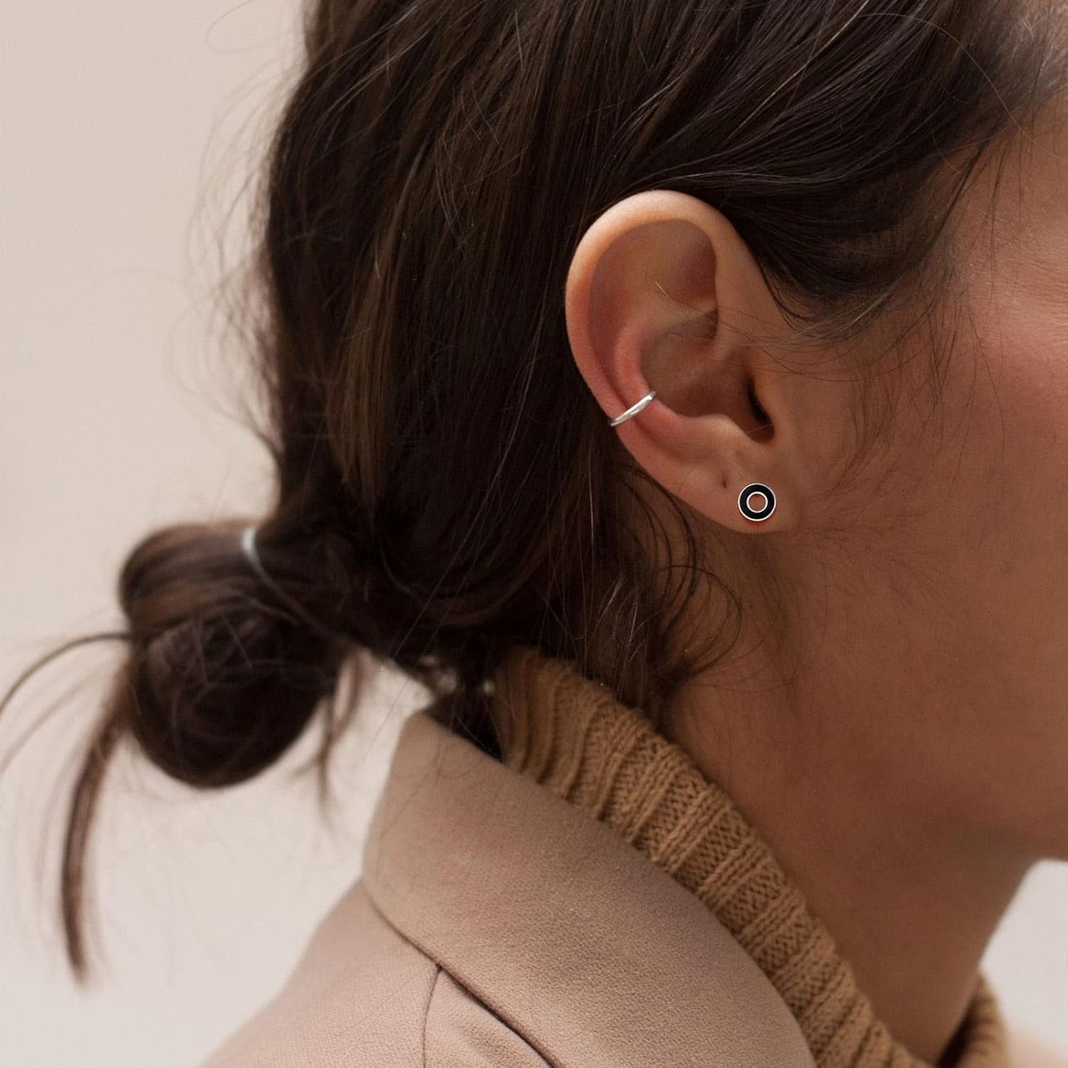 Black Cool Hollow Circle Round Stud Earrings 