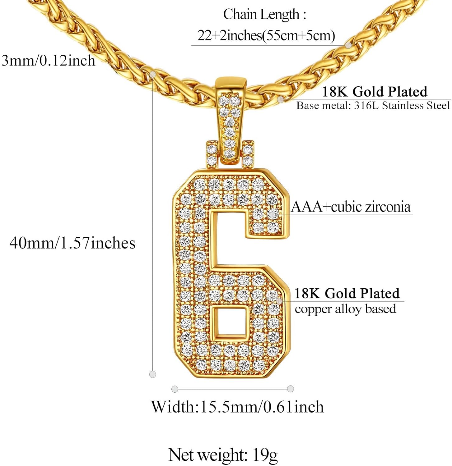 18K Gold Plated Zirconia Number Chain Necklaces