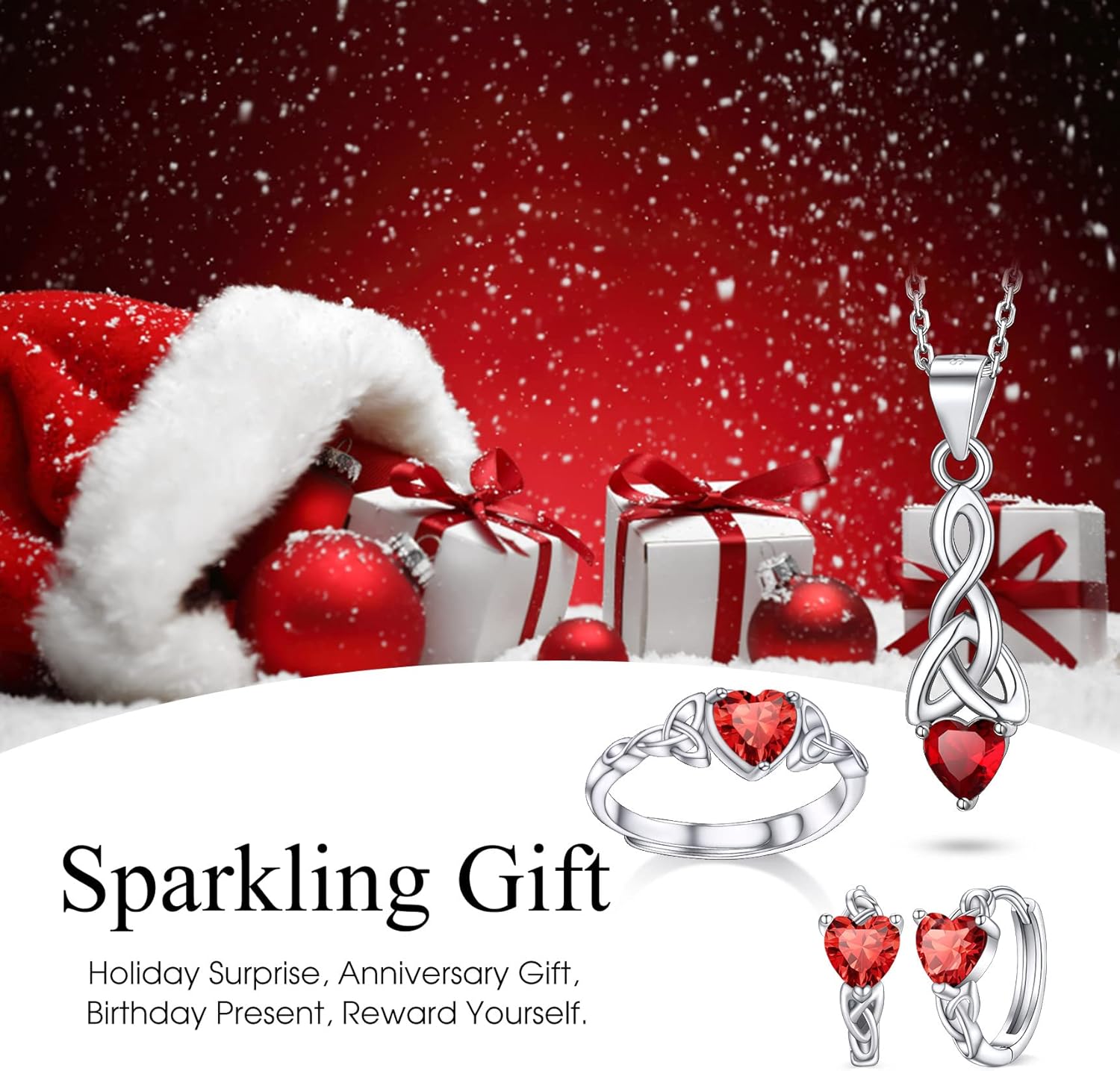 July Red Ruby Heart Celtic Knot Birthstone Hoop Earrings