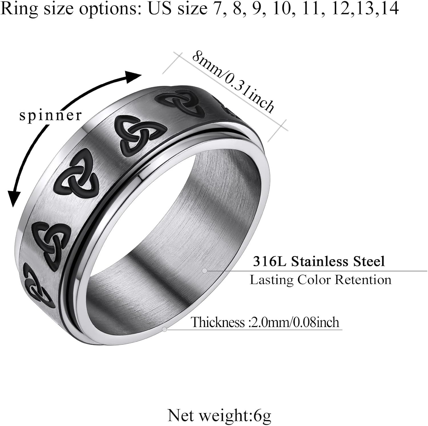 Trinity Celtic Knot Mixed Color Rotatable Anxiety Ring