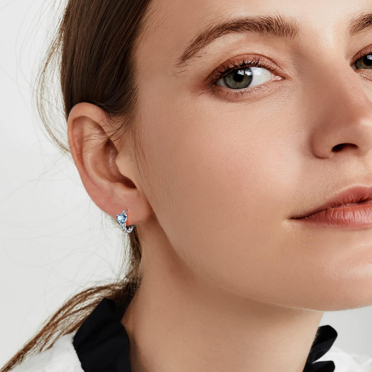 March Blue Aquamarine Heart Celtic Knot Birthstone Hoop Earrings