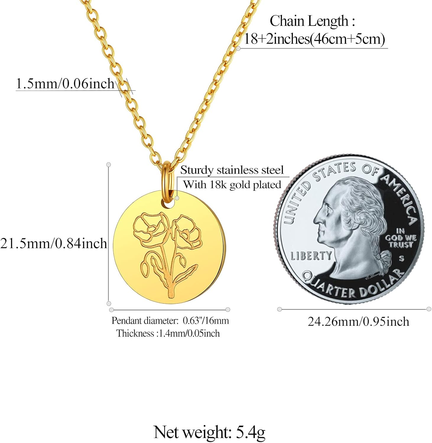Jan. to Dec. Guardian Month Floral Birth Flower Disc Necklaces