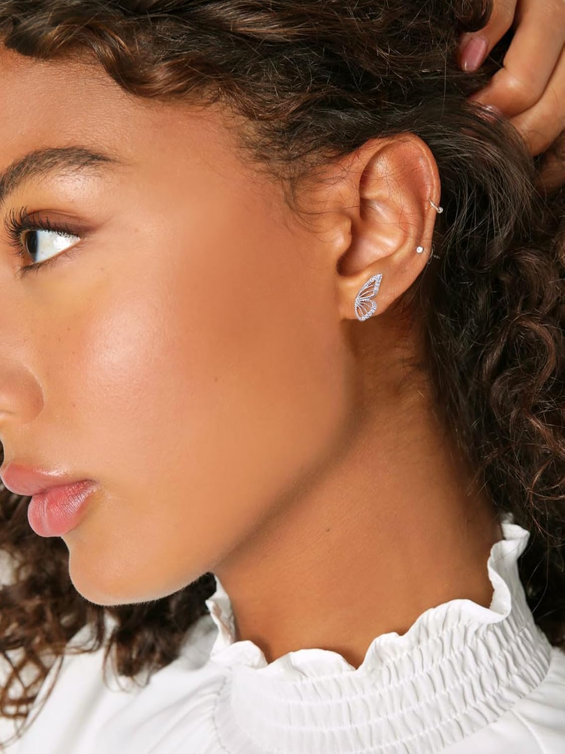 Asymmetric Butterfly Wings Small Cubic Zirconia Diamond Studs Earrings