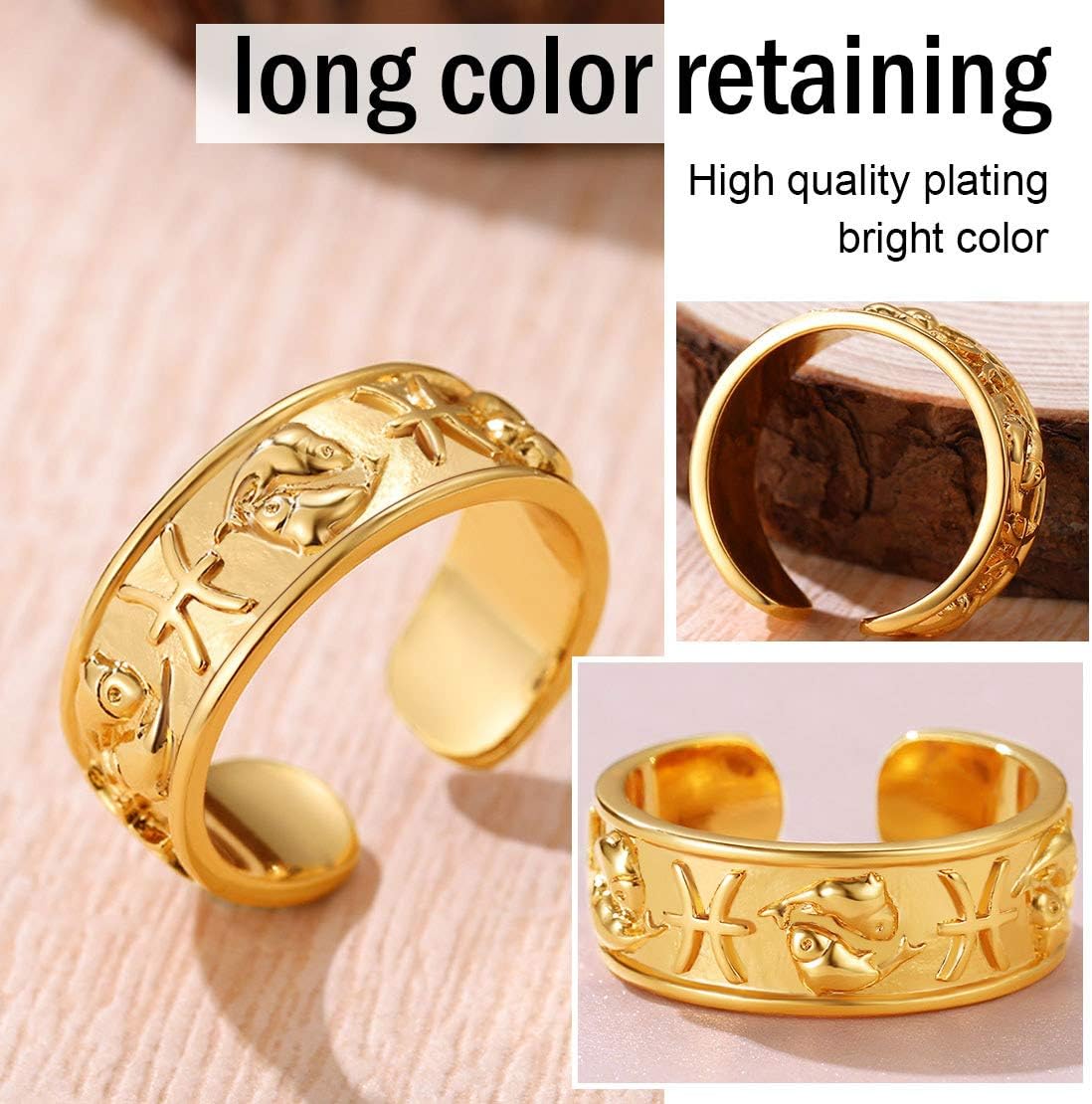 18K Gold Plated Horoscope Zodiac  Adjustable Band Rings