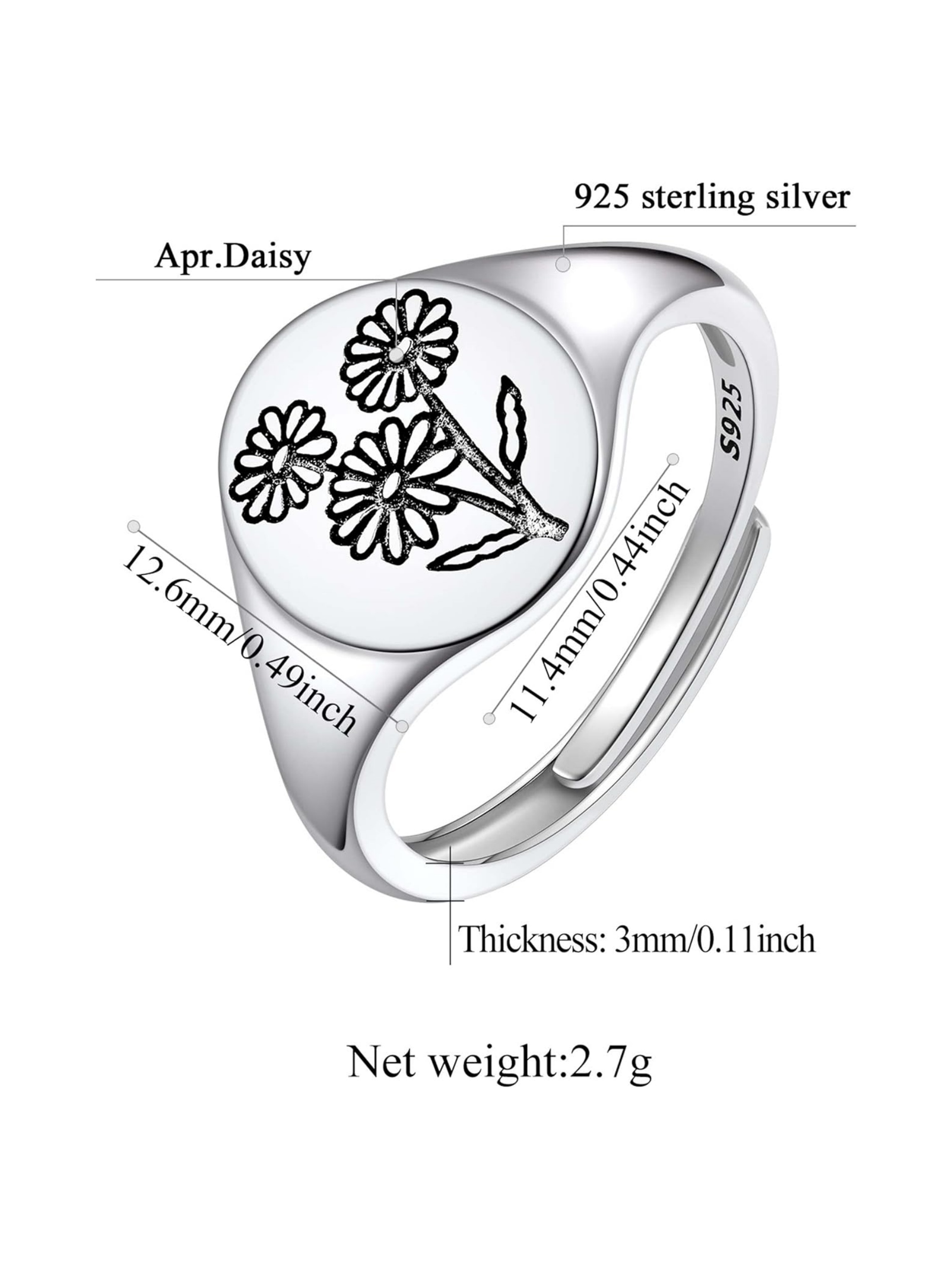 Birth Month Flower Signet Ring
