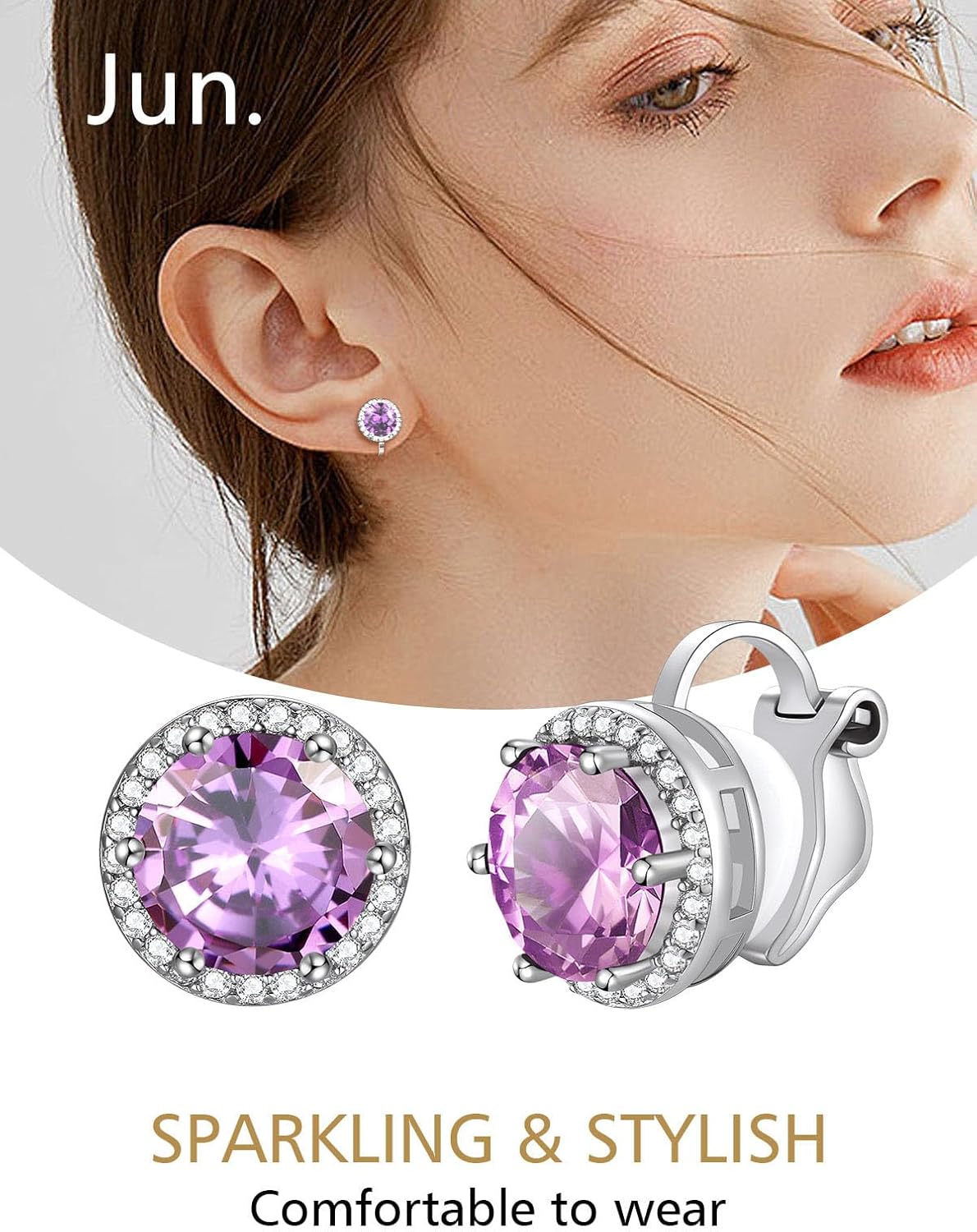 Clip on Round Birthstone Stud Earrings