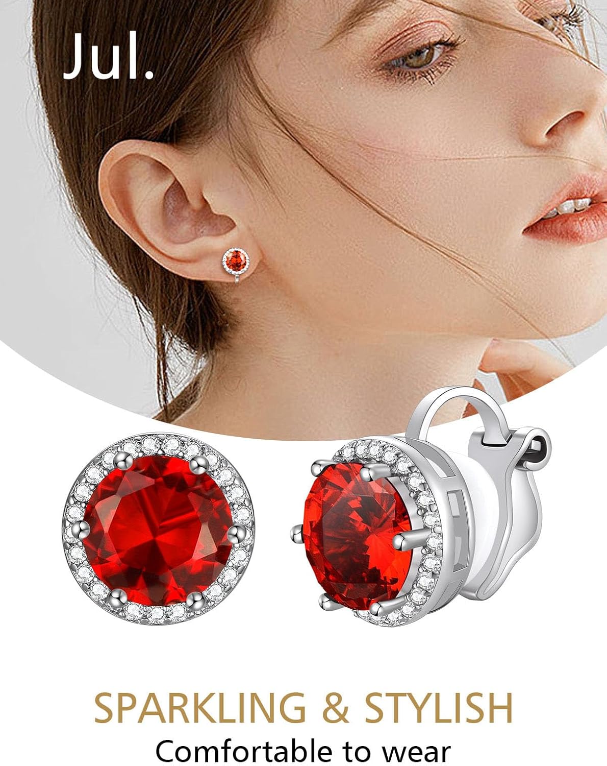 Clip on Round Birthstone Stud Earrings