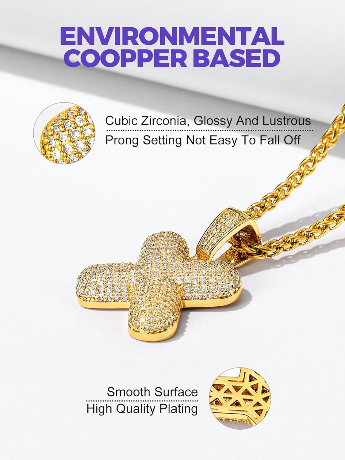Initial Bubble H 18K Gold Plated Shiny Cubic Zirconia Monogram Pendant Necklaces