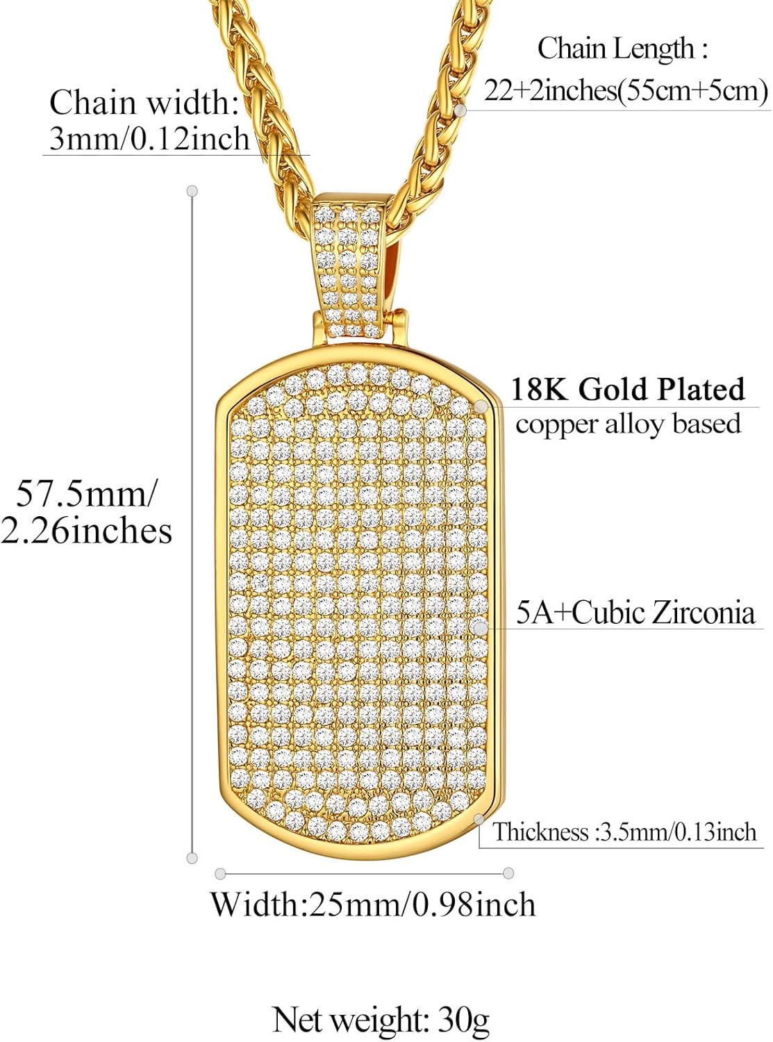 Dog Tag Chain with Cubic Zirconia Necklace 