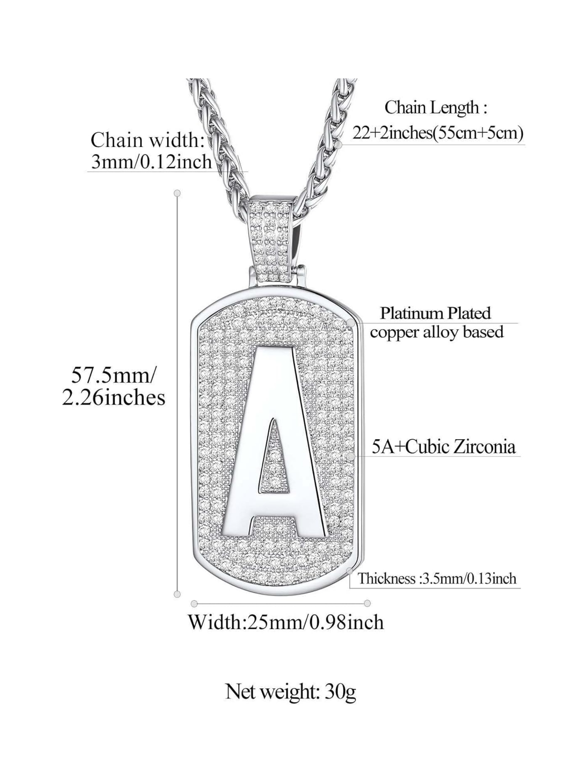 Initial Letter Pendant Cubic Zirconia Dog Tag Necklace