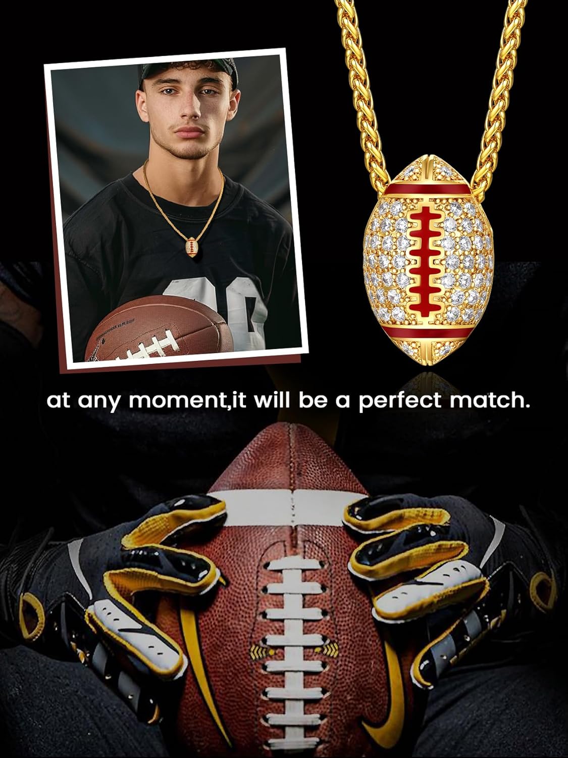 Rugby Ball Gold Ball Pendant Necklace