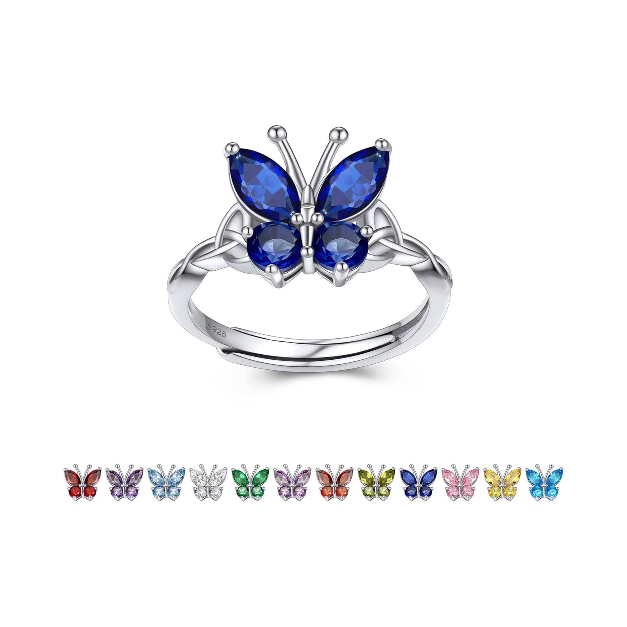 September Sapphire Butterfly Birthstone Stackable Rings