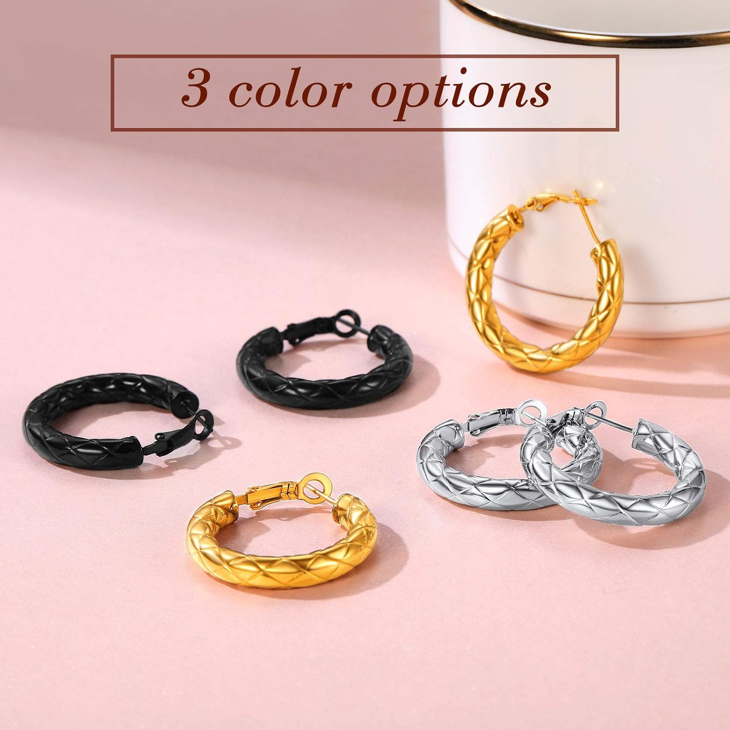 Rhombic Pattern Crossover Patterned Chunky Hoop Earrings