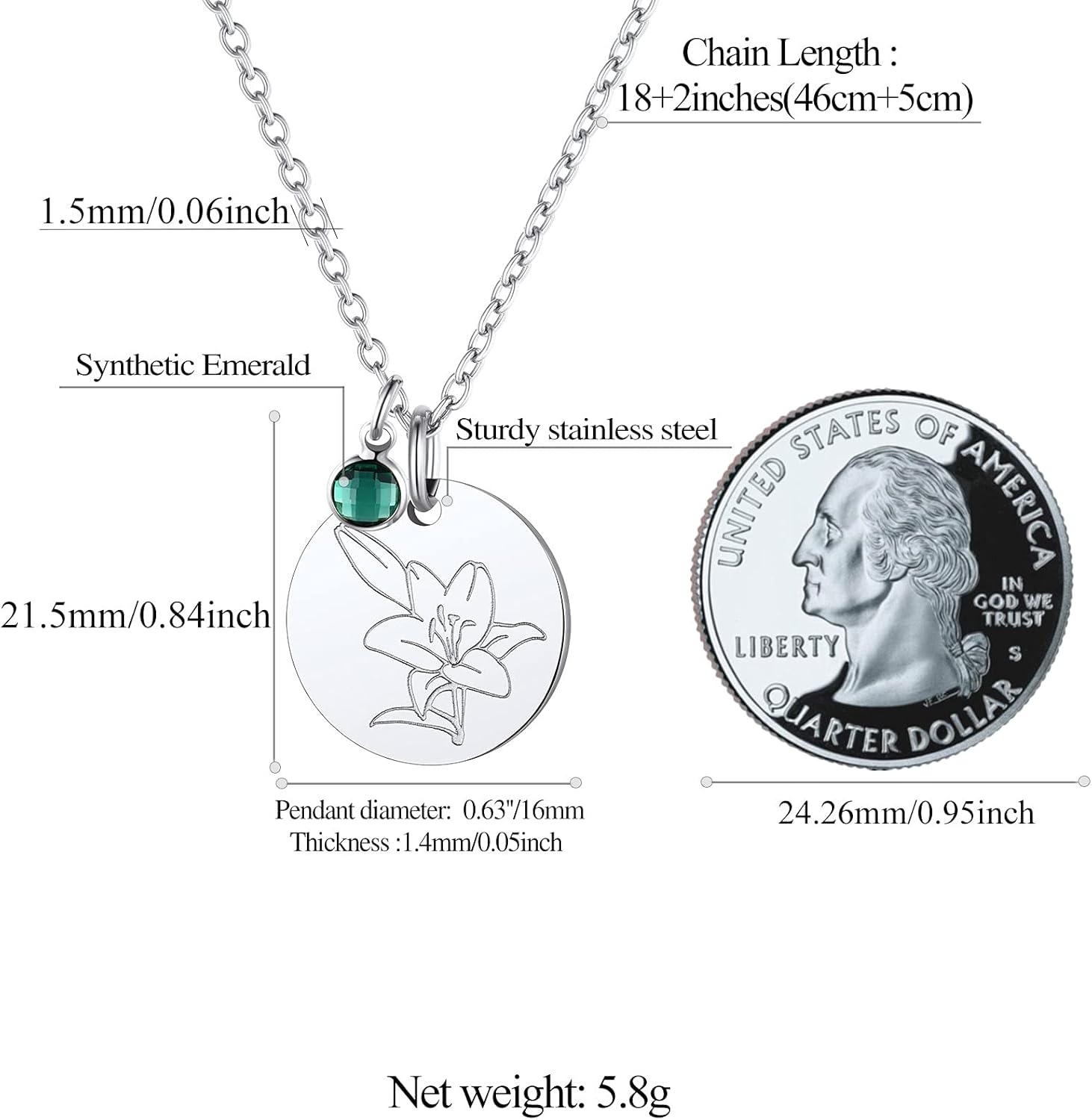 Jan. to Dec. Guardian Month Floral Birth Flower & Birthstone Disc Necklaces