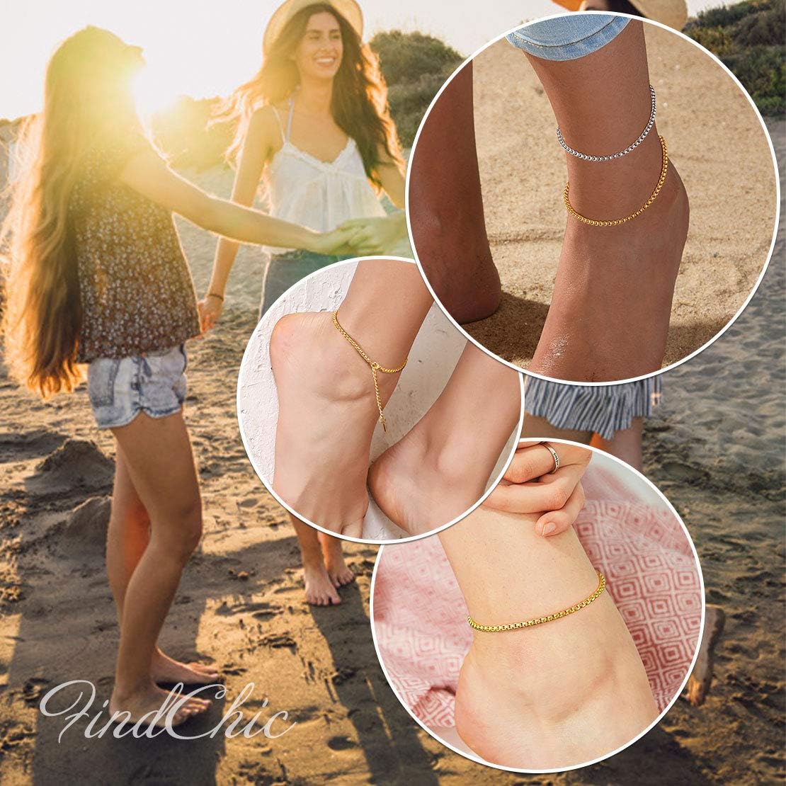 Stainless Steel Adjustable Box Link Chains Ankle