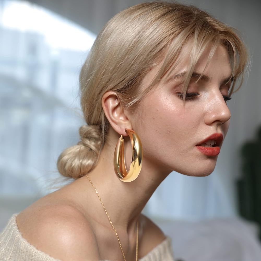 Stainless Steel Wide Hoop Earrings for Women