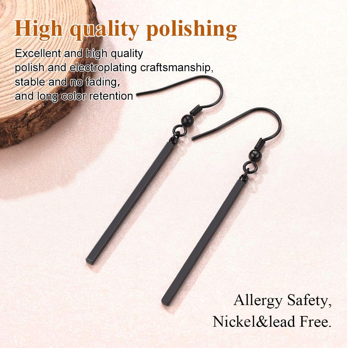 Stick Dangle Dangly Geometric Pillar Bar Drop Earrings 