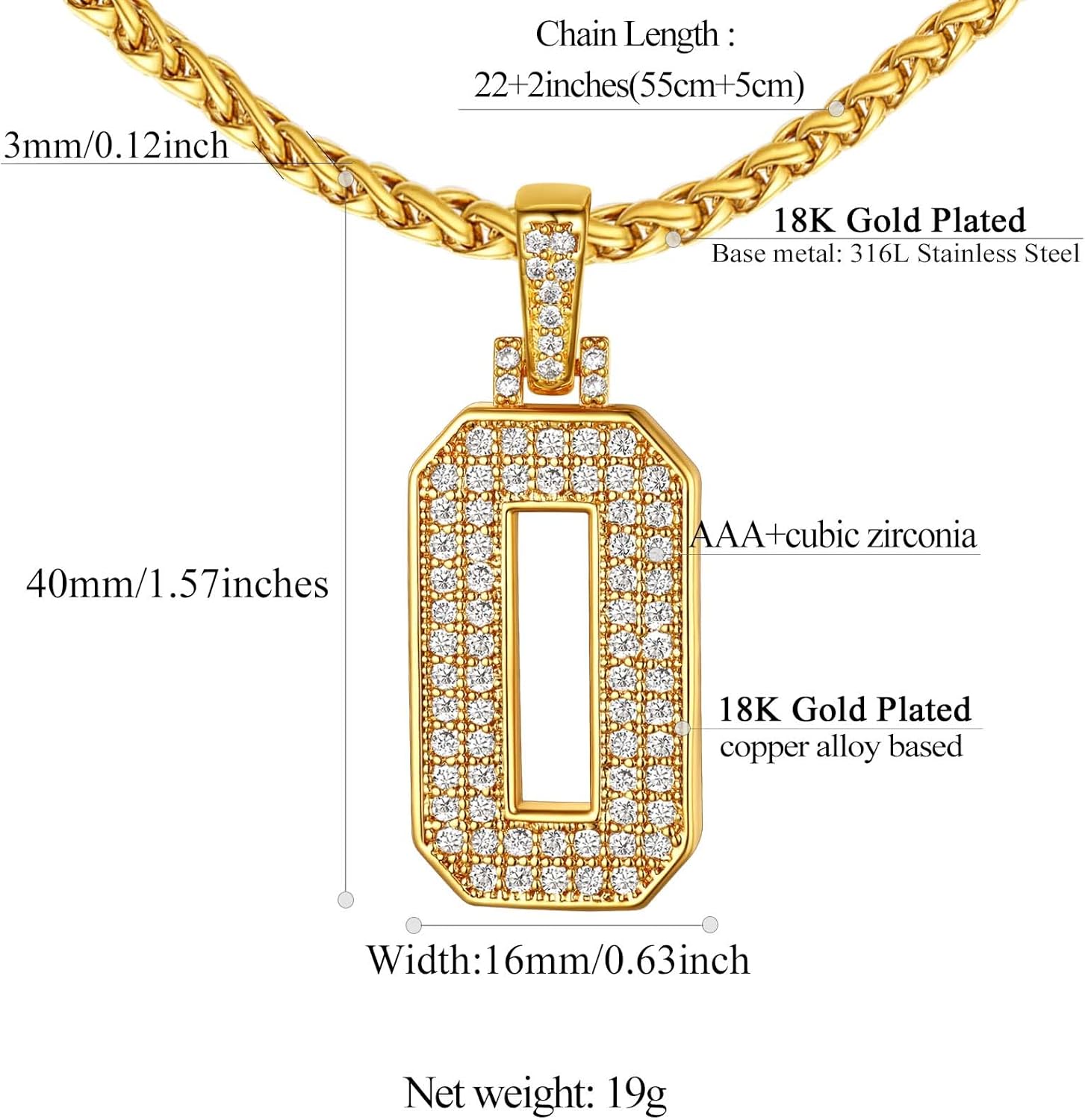 18K Gold Plated Zirconia Number Chain Necklaces