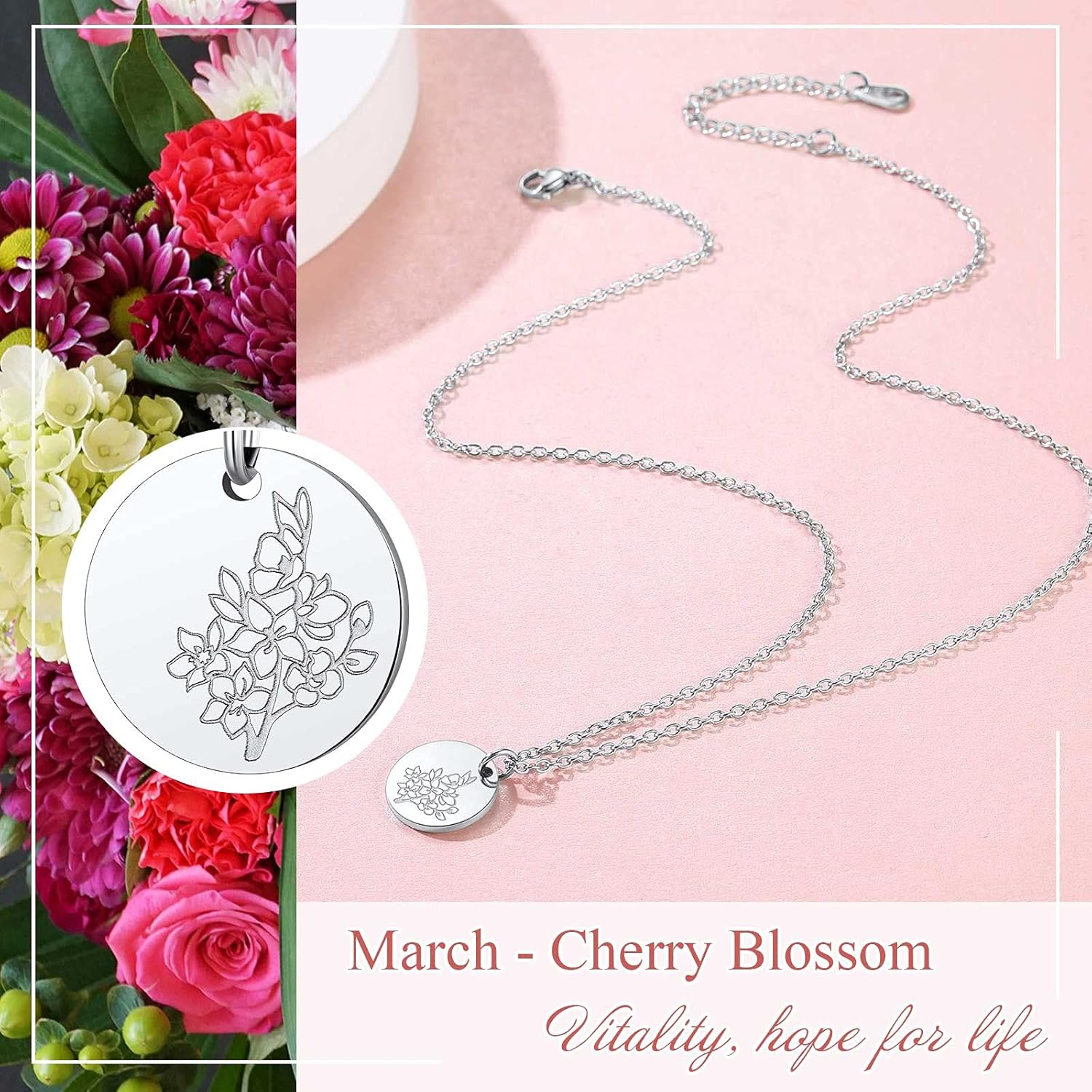 Jan. to Dec. Guardian Month Floral Birth Flower Disc Necklaces