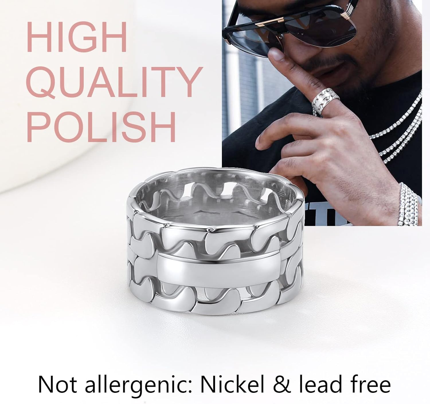 11.5 mm Steel Cuban Thin Link Style Promise Rings