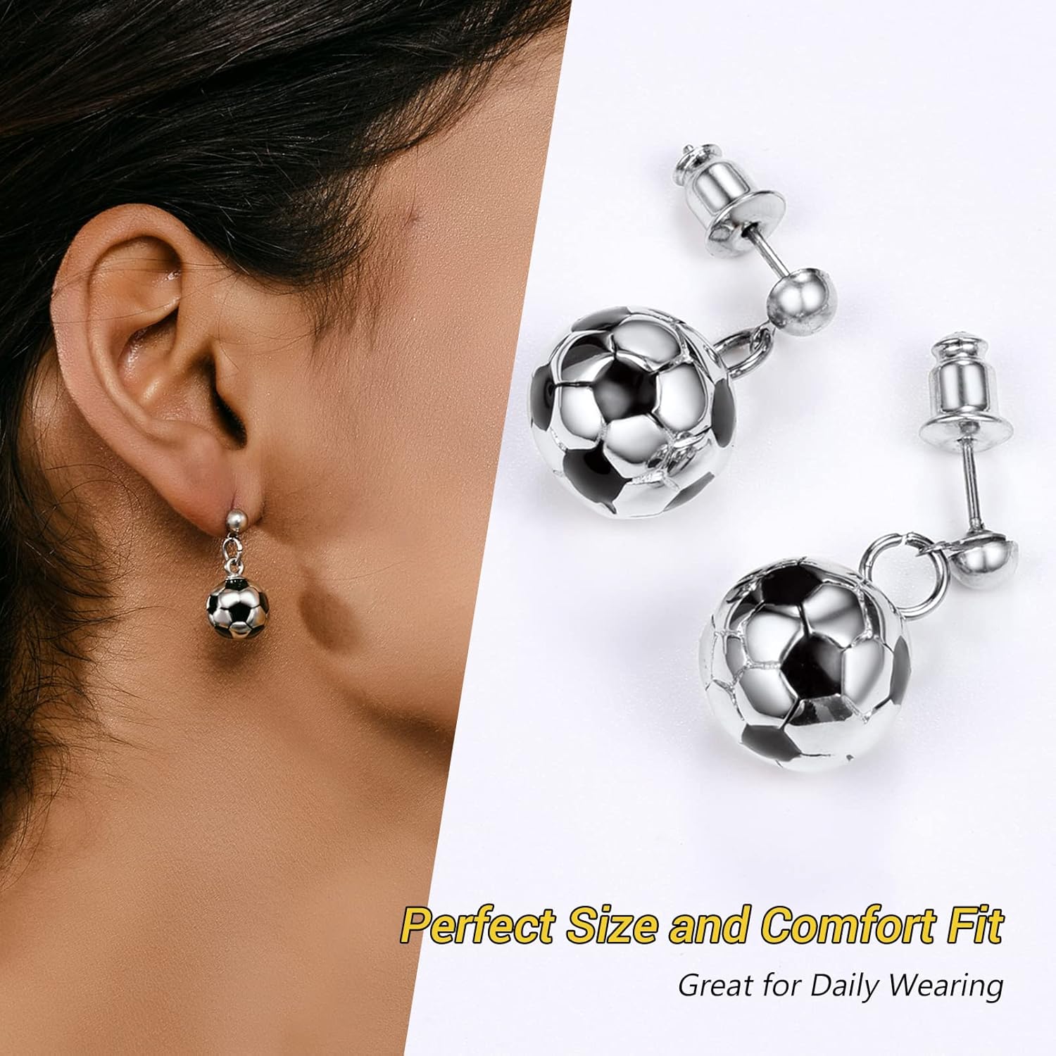 3D Soccer Ball Charms Dangle  Earrings