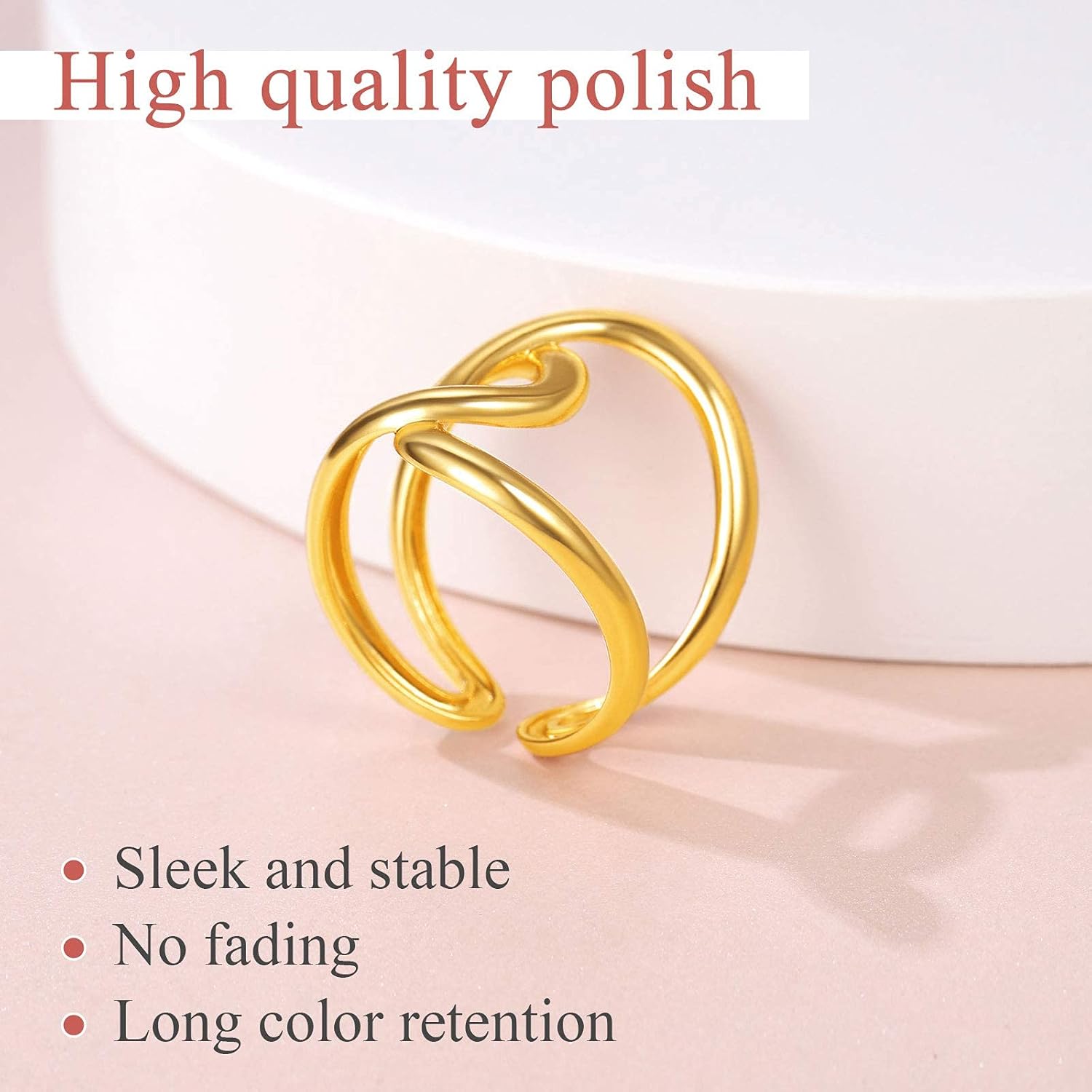 Gold Plated Crossover Stacking Adjustable Rings