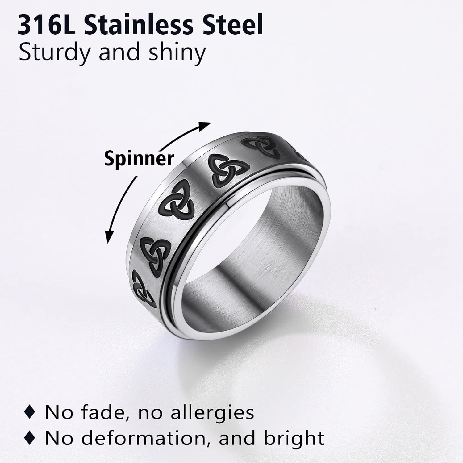 Trinity Celtic Knot Mixed Color Rotatable Anxiety Ring