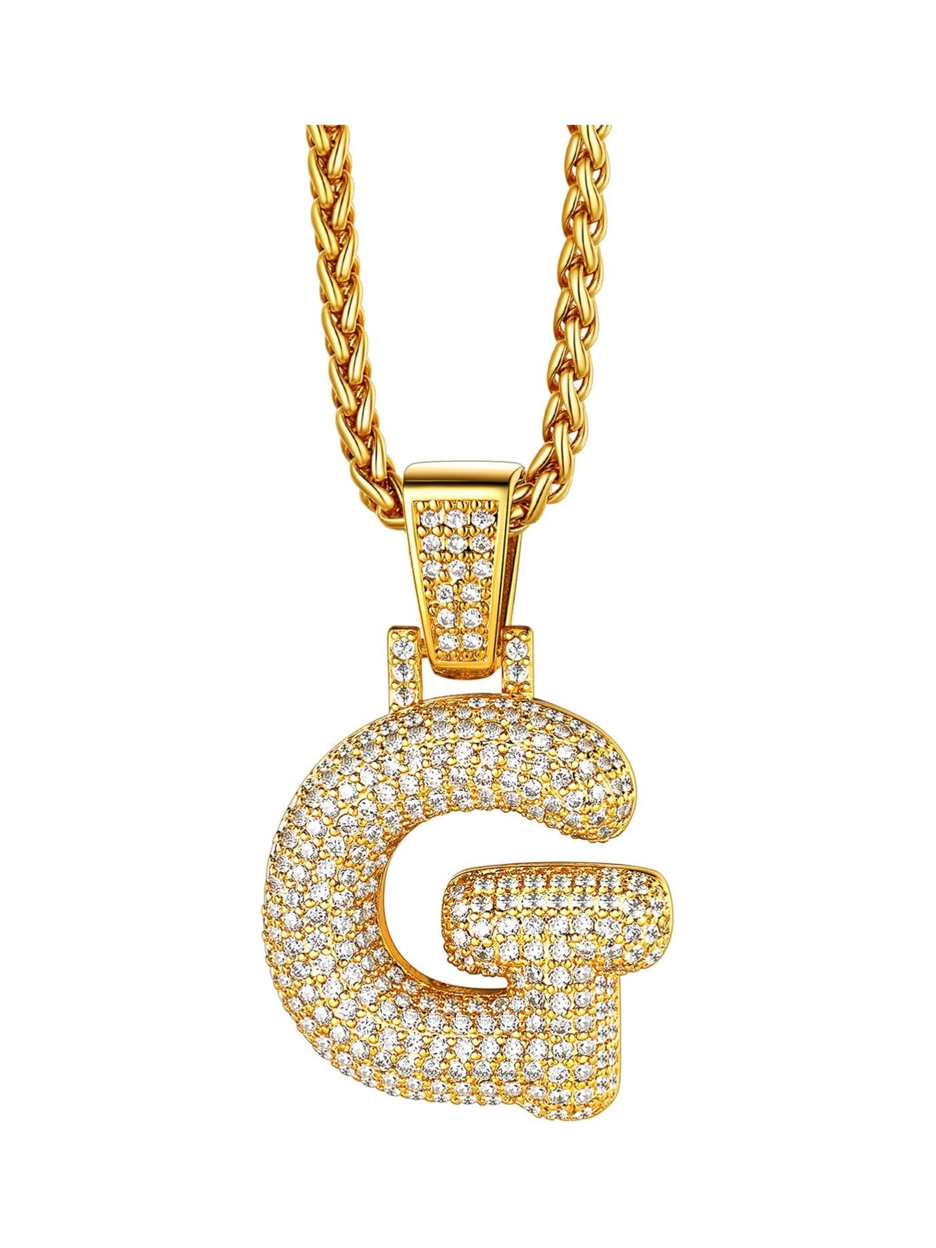 Initial Bubble G 18K Gold Plated Shiny Cubic Zirconia Monogram Pendant Necklaces