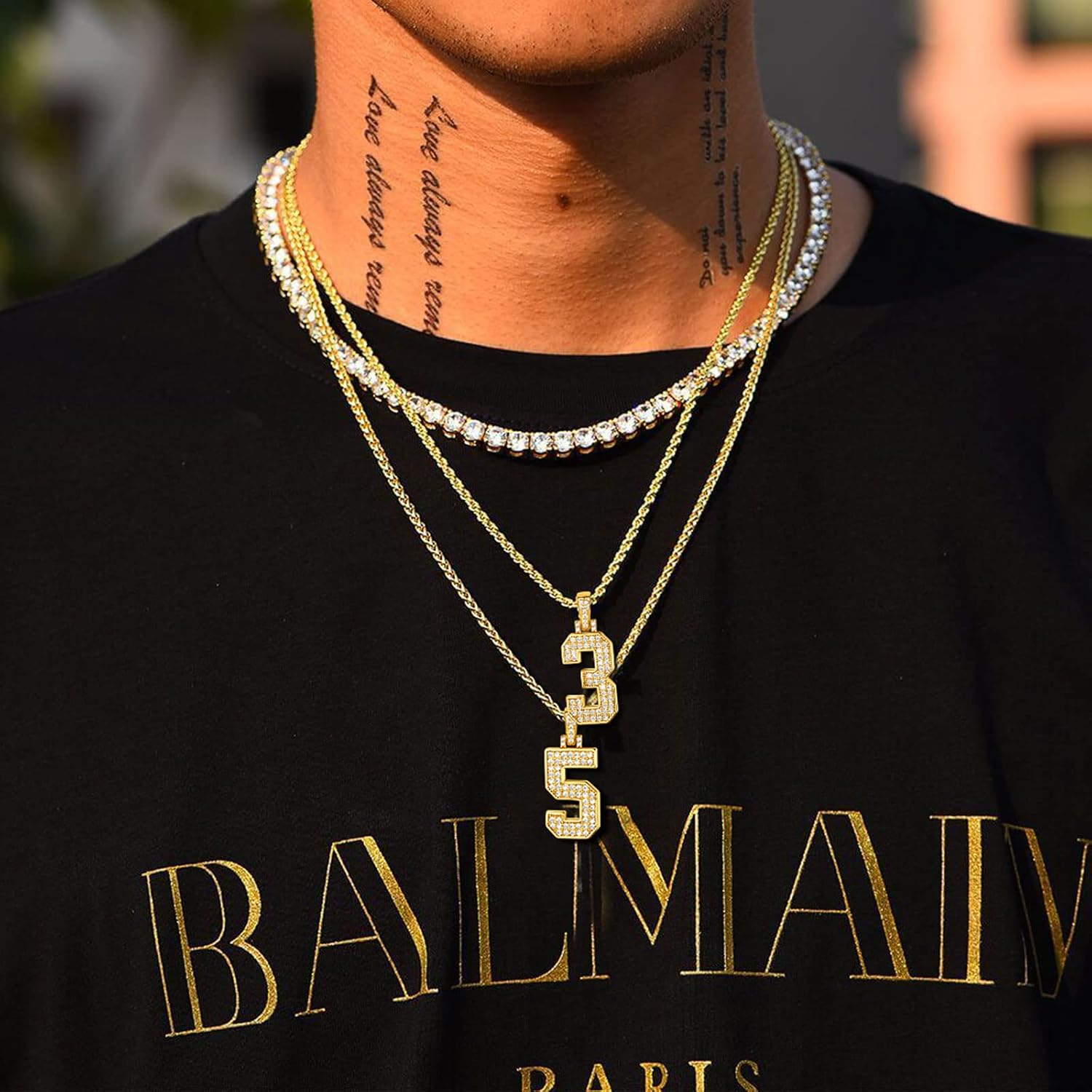 18K Gold Plated Zirconia Number Chain Necklaces