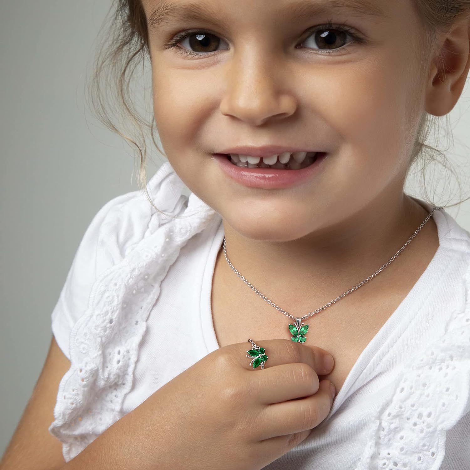 May Emerald Butterfly Birthstone Stackable Rings