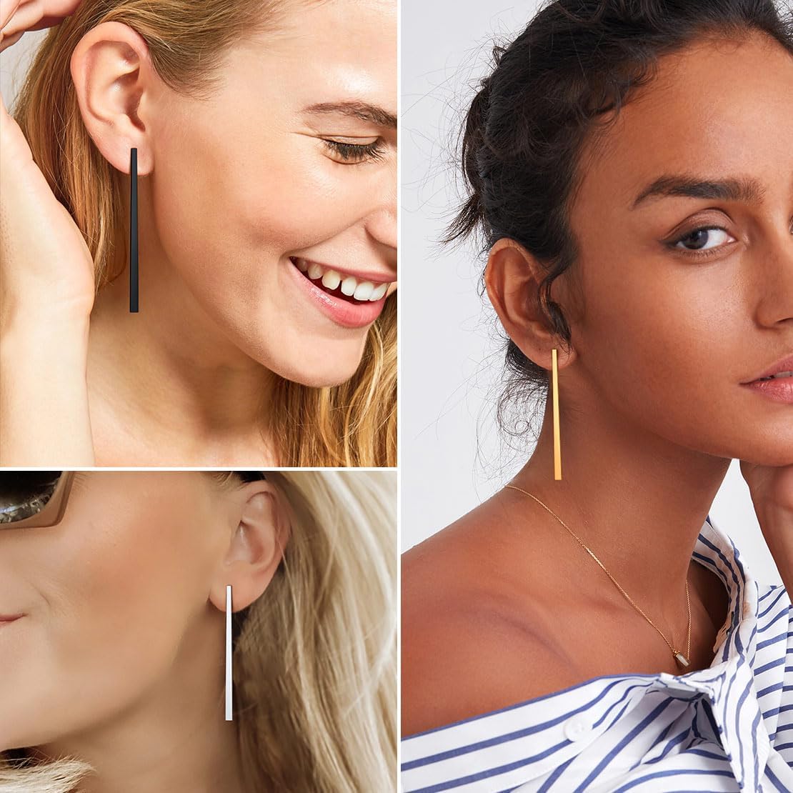 Thin Bar Flat Rectangle Long Chain Drop & Dangle Earring