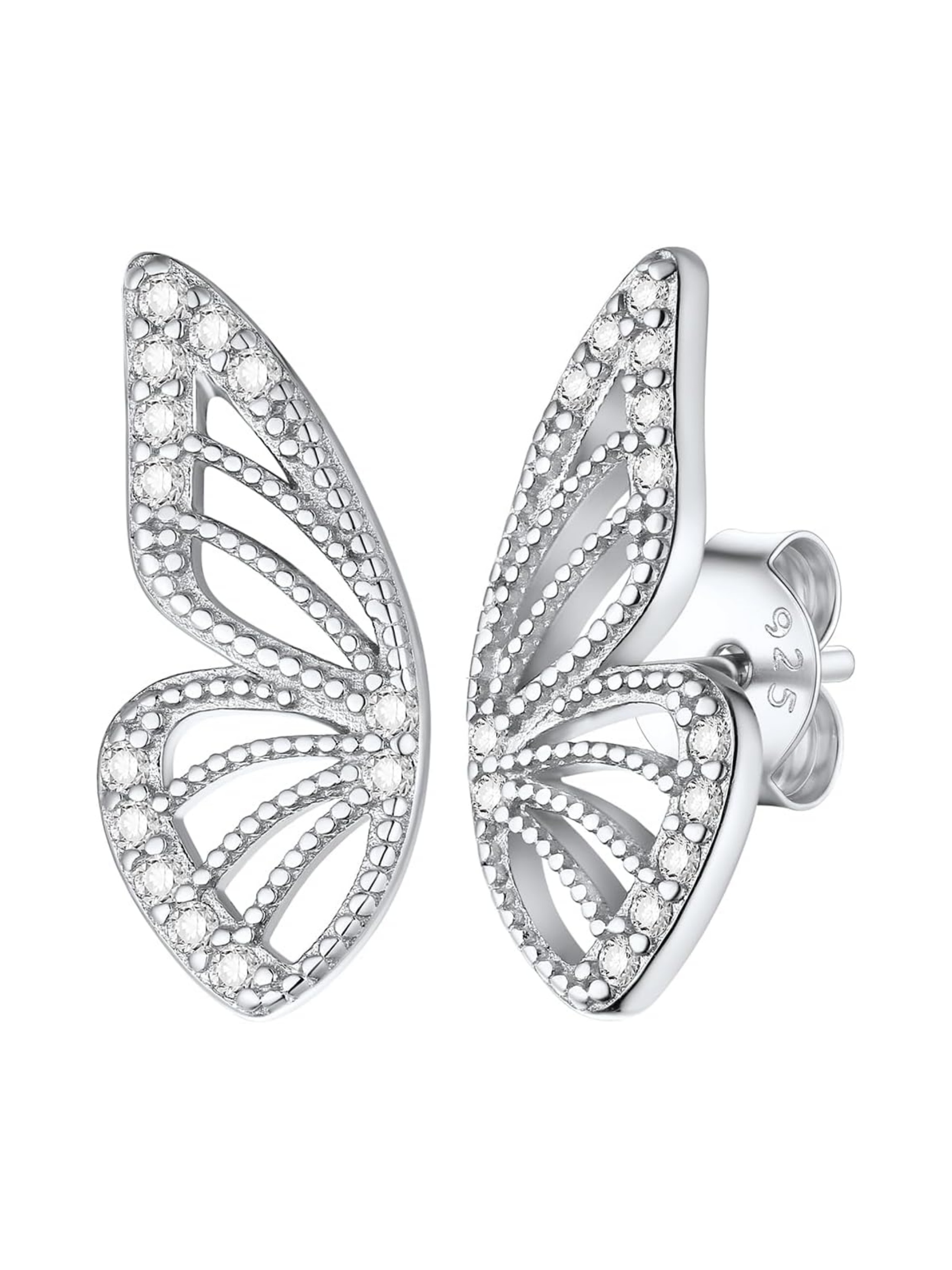 Asymmetric Butterfly Wings Small Cubic Zirconia Diamond Studs Earrings
