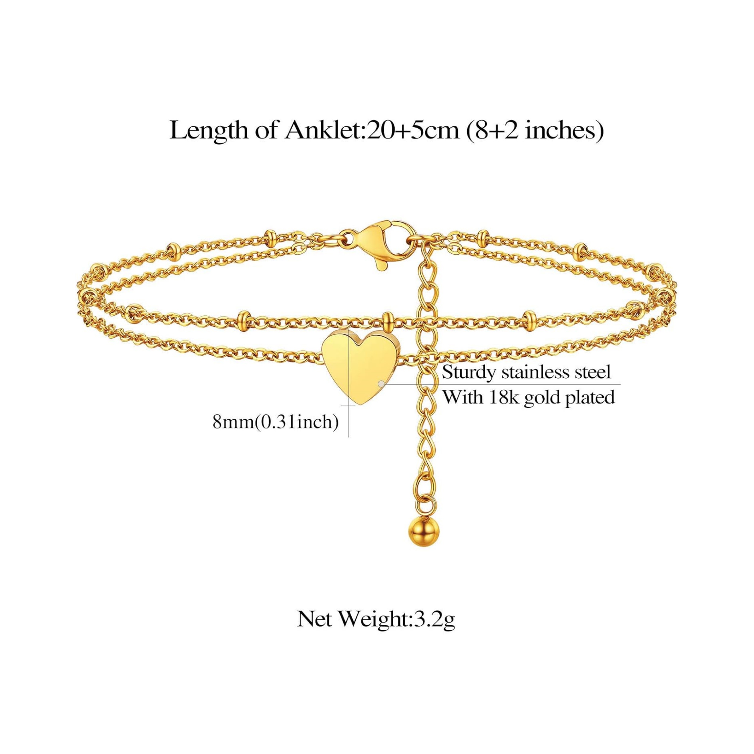 Cute Layered Heart Charm Anklets 