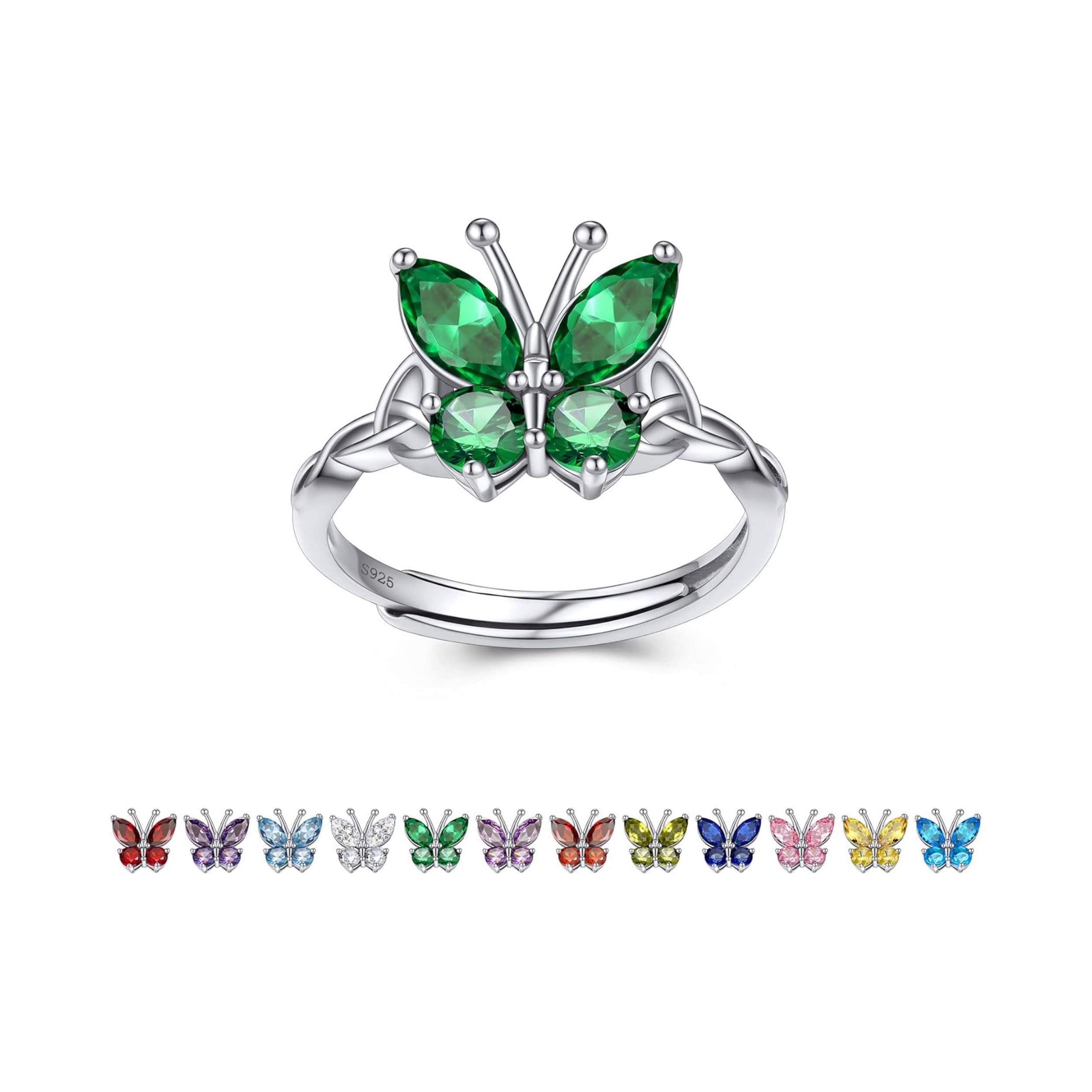 May Emerald Butterfly Birthstone Stackable Rings