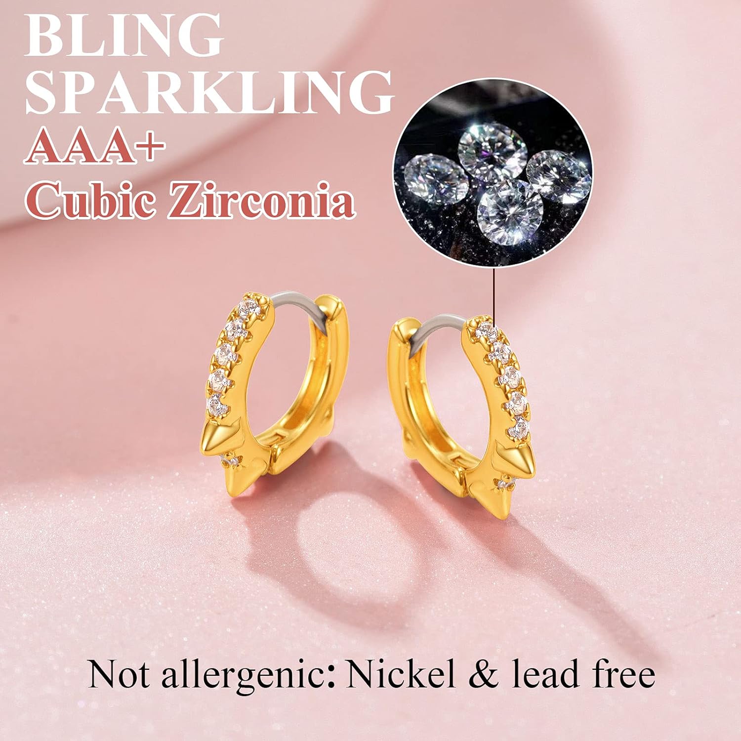 Cool Spike Wire Circle Lightweight with Hypoallergenic Silver Post Huggie Hoops Earrings 