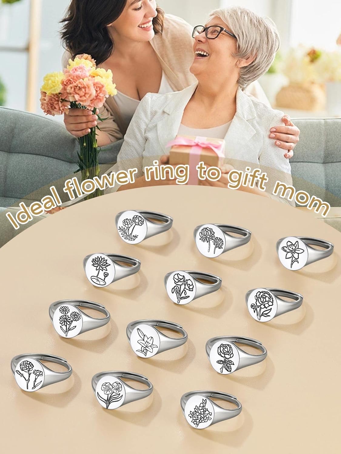 Birth Month Flower Signet Ring