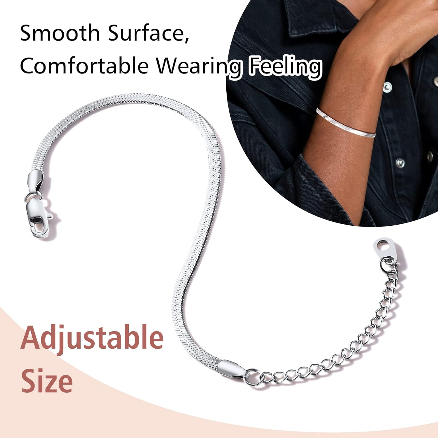 Dainty Flat Snake Herringbone Wrist Link Bracelets 