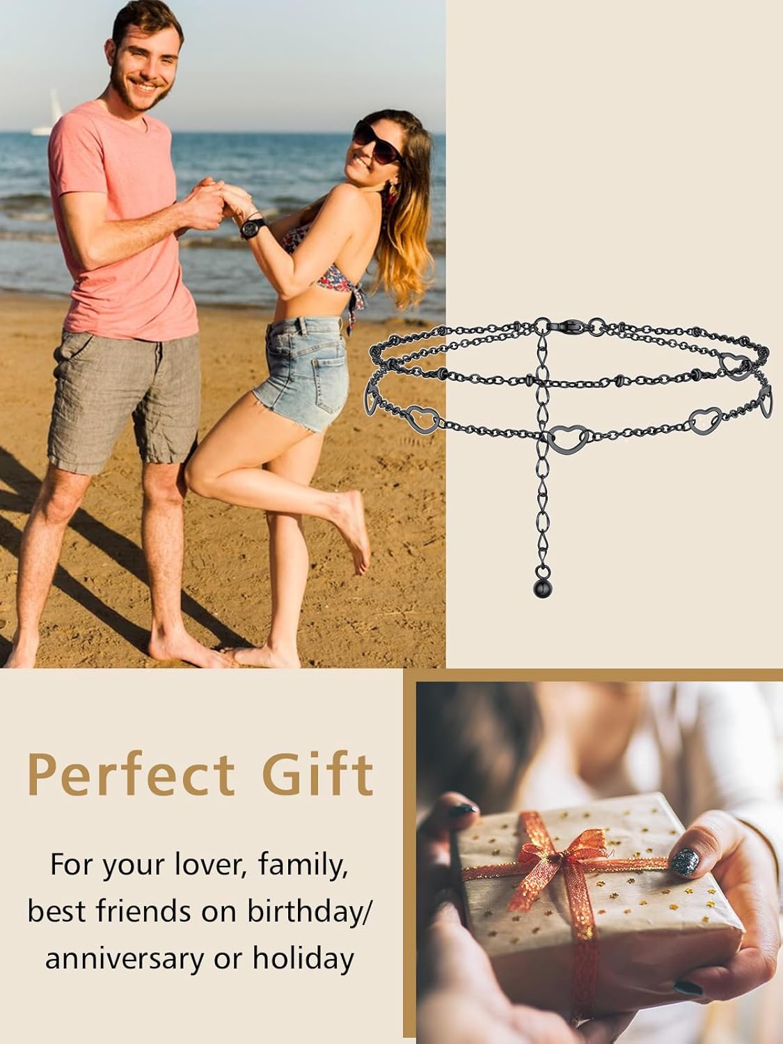 Plus Size Waterproof Heart Charms Layered Ankle