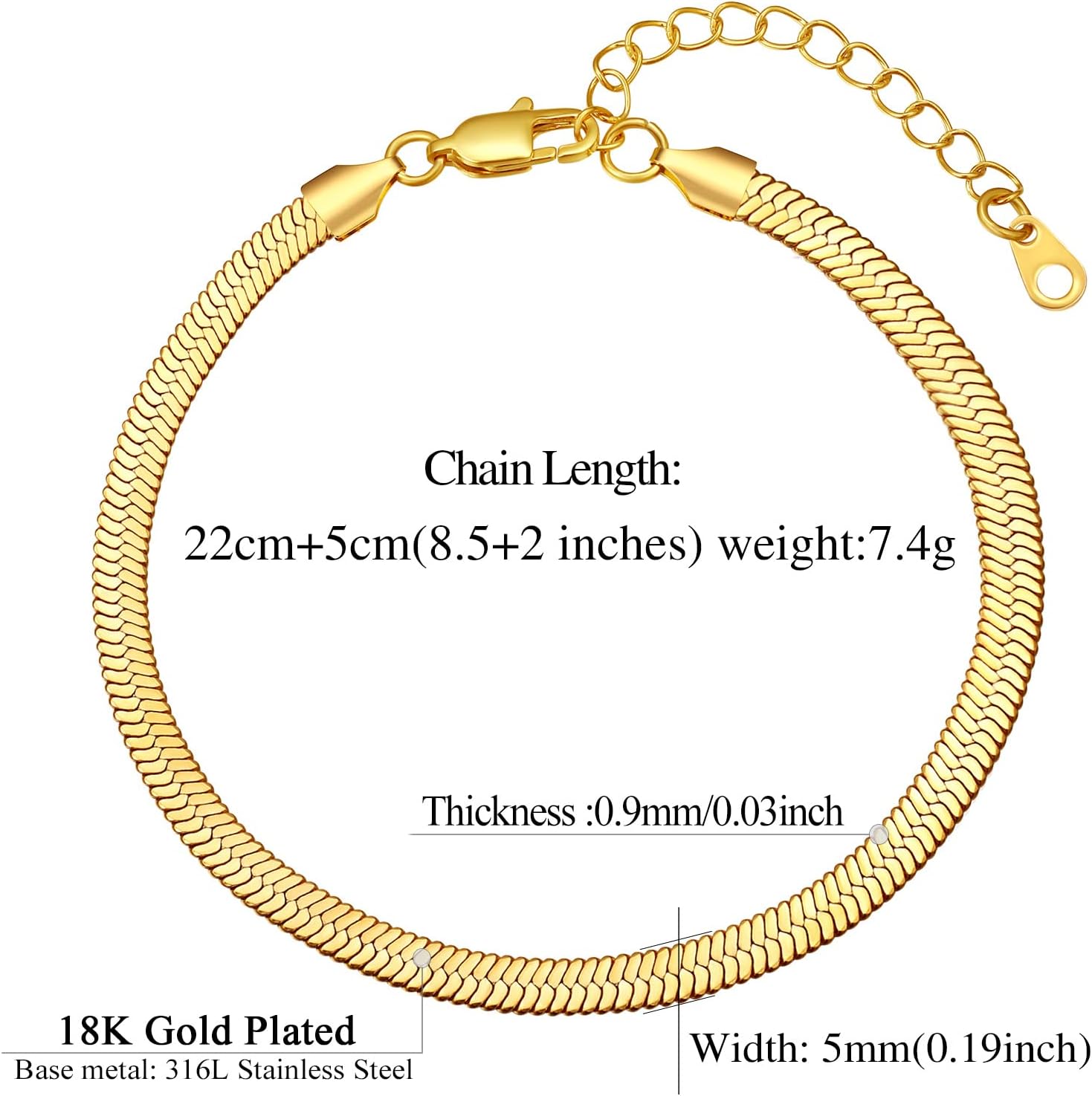 Elegant Herringbone Snake Chain Anklets