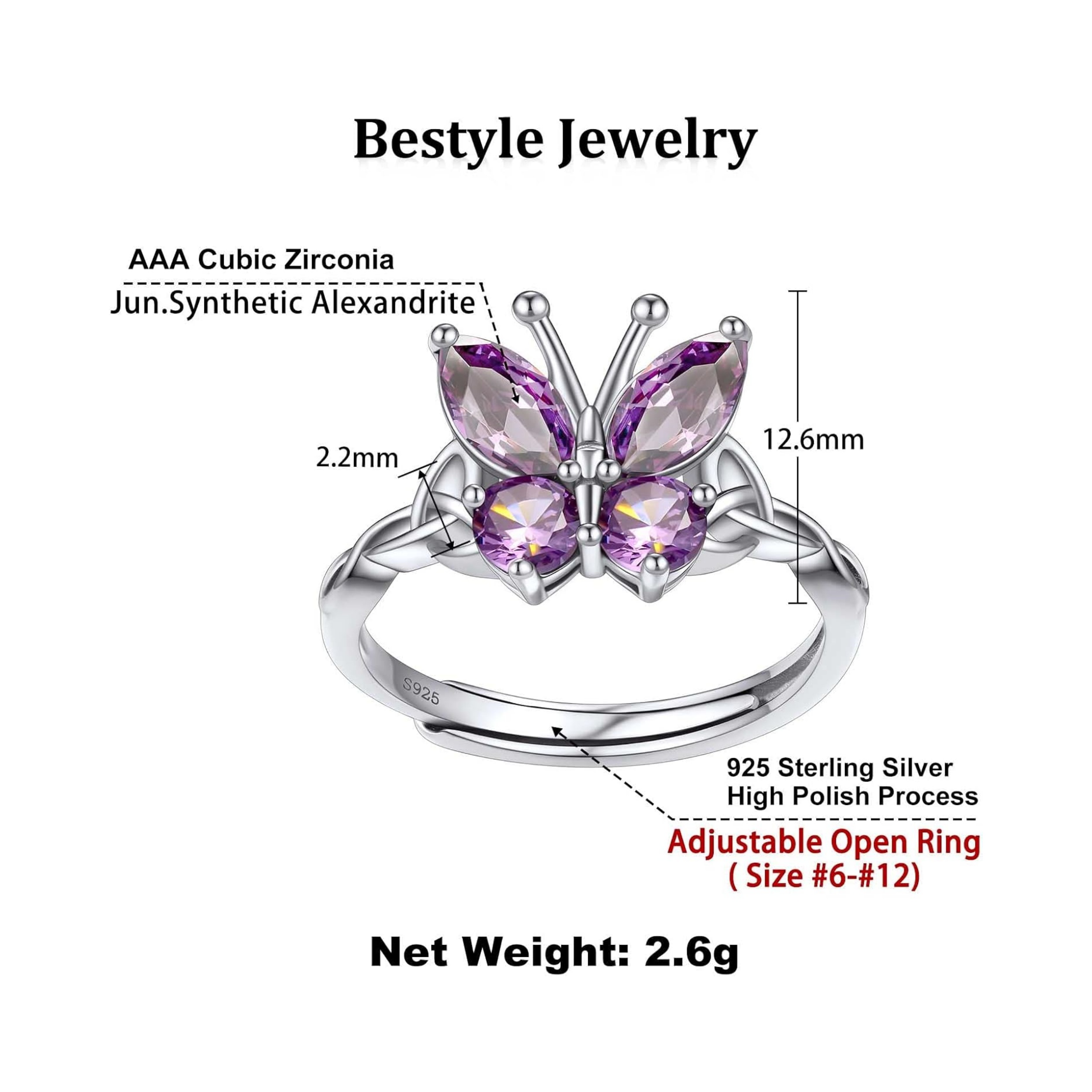 June Alexandrite Butterfly Birthstone Stackable Rings